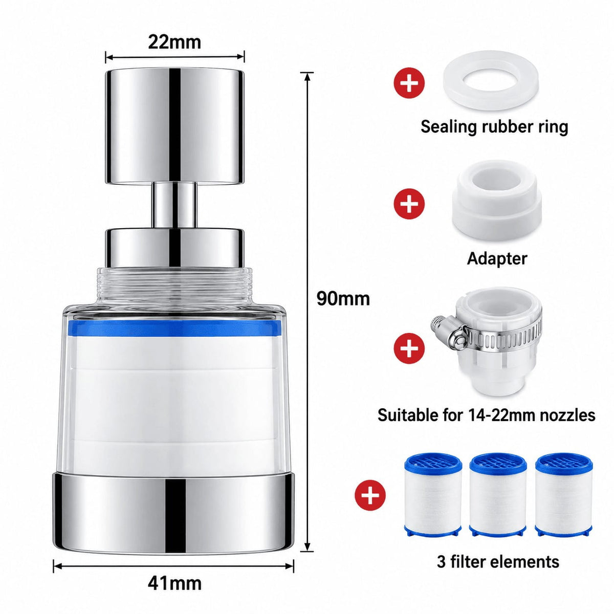 360° Swivel Faucet Filter with Replaceable Cartridge