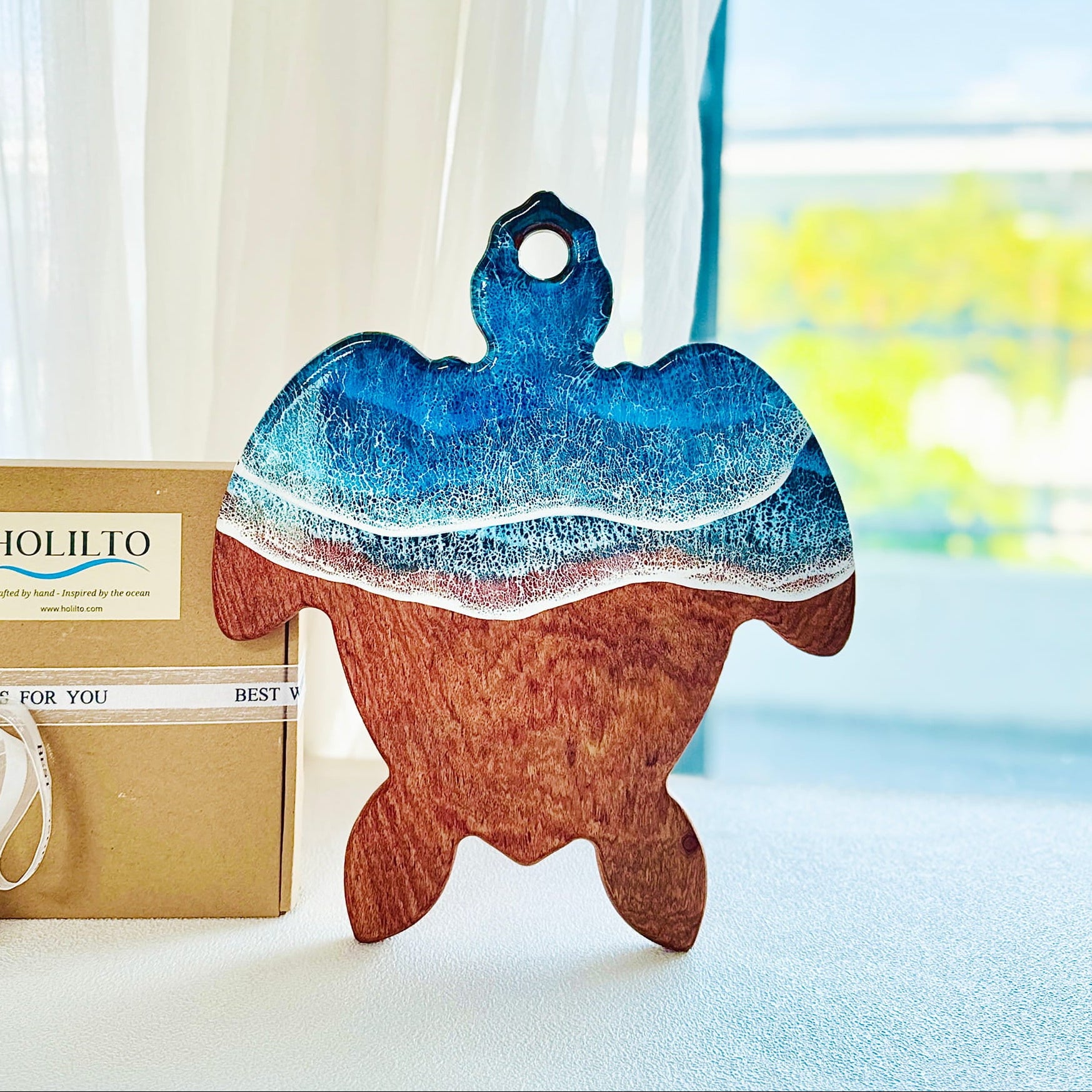 "Rise" - Ocean Resin Turtle Wave Handle Charcuterie Board