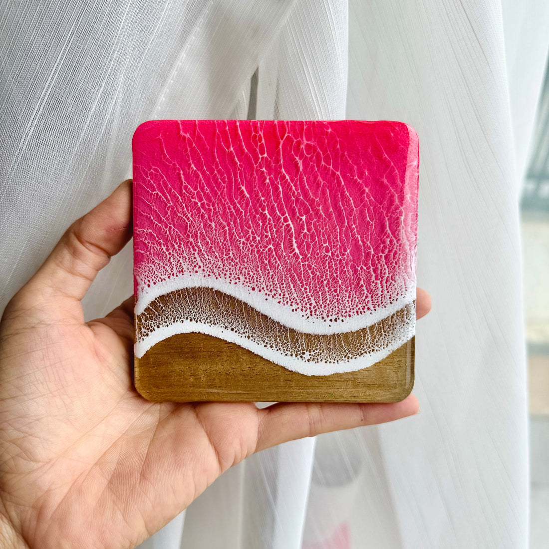 Ocean Resin Square Coaster Gift Set – Pink Edition