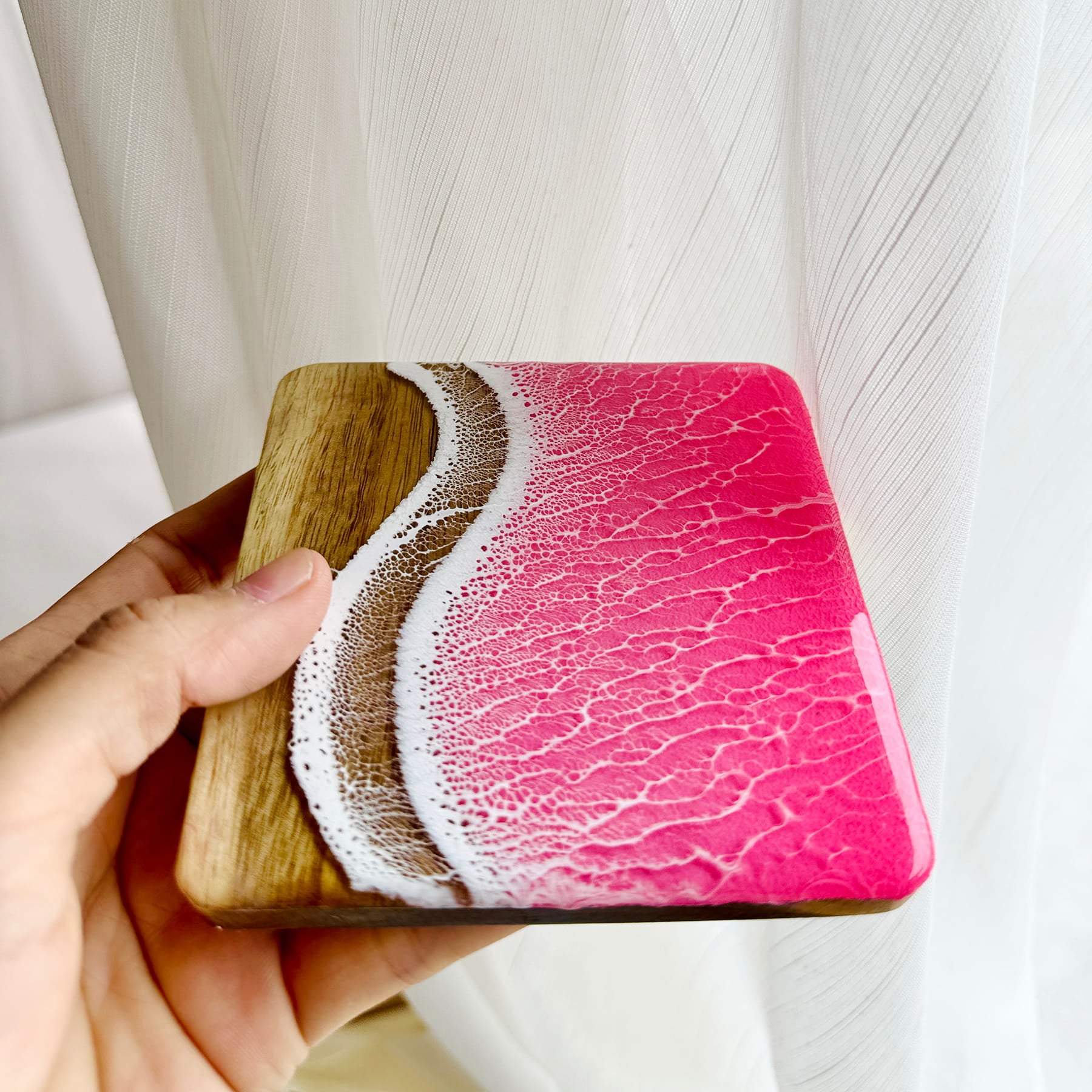 Ocean Resin Square Coaster Gift Set – Pink Edition