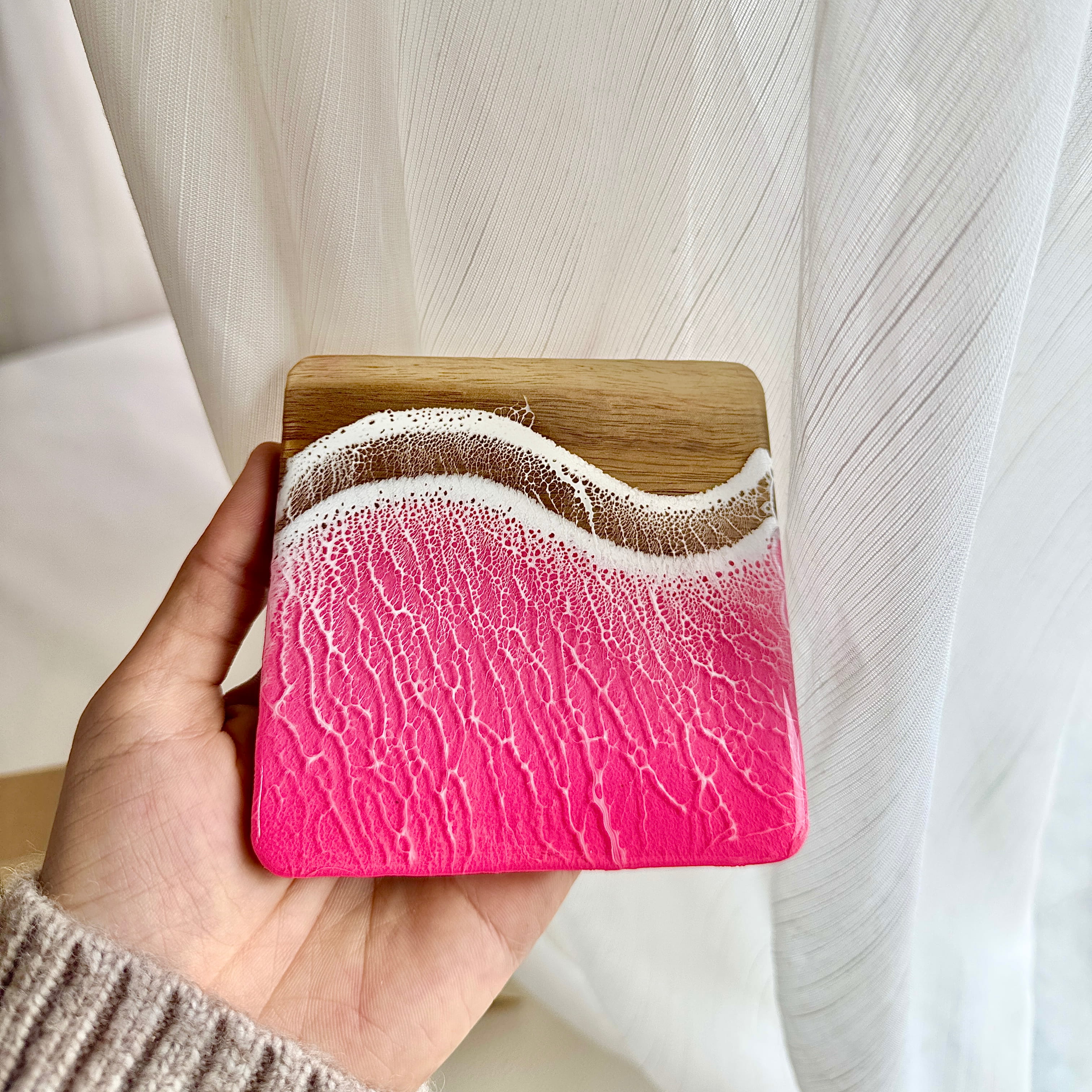 Ocean Resin Square Coaster Gift Set – Pink Edition