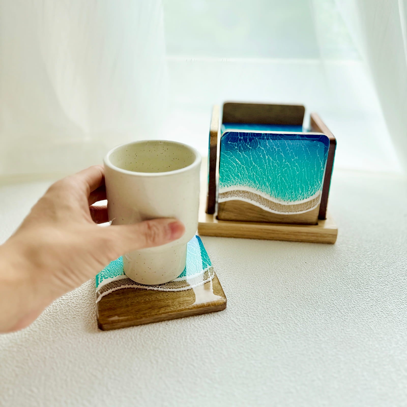 Ocean Resin Square Coaster Gift Set