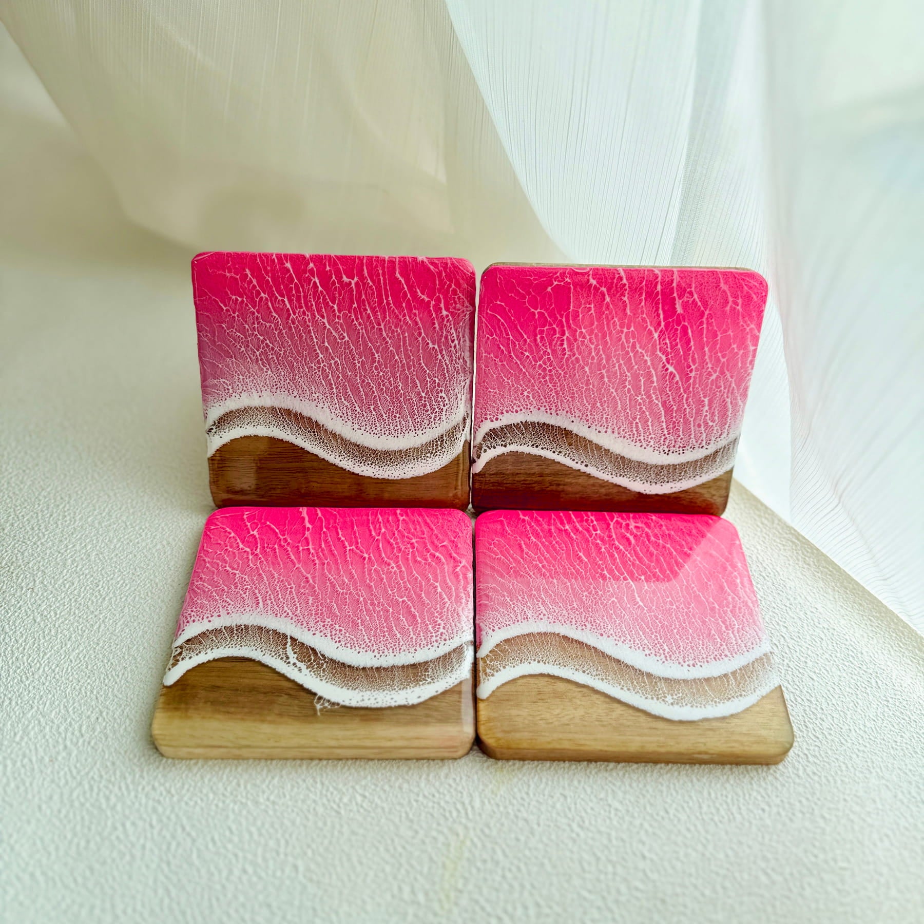 Ocean Resin Square Coaster Gift Set – Pink Edition