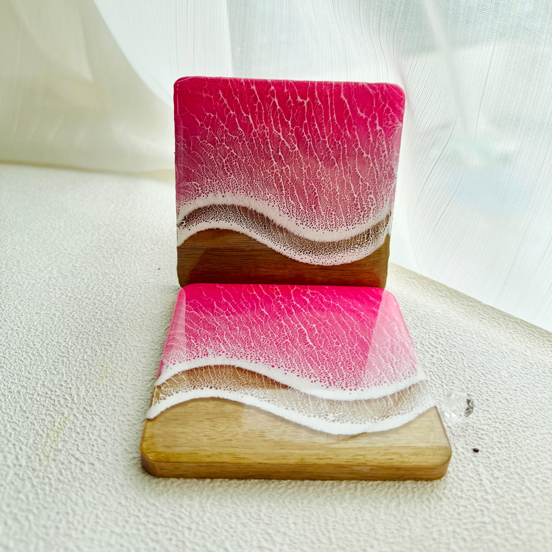 Ocean Resin Square Coaster Gift Set – Pink Edition