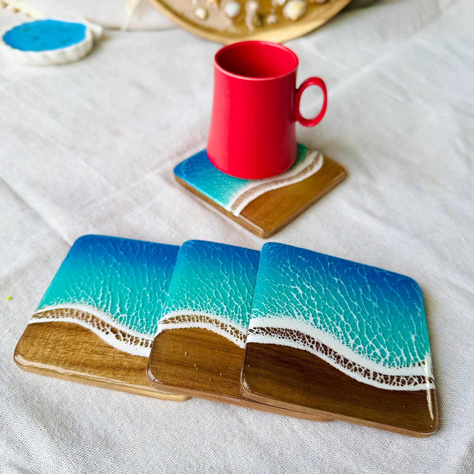Ocean Resin Square Coaster Set