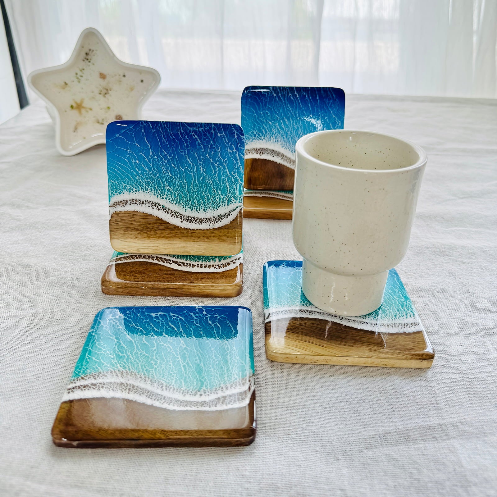 Ocean Resin Square Coaster Set