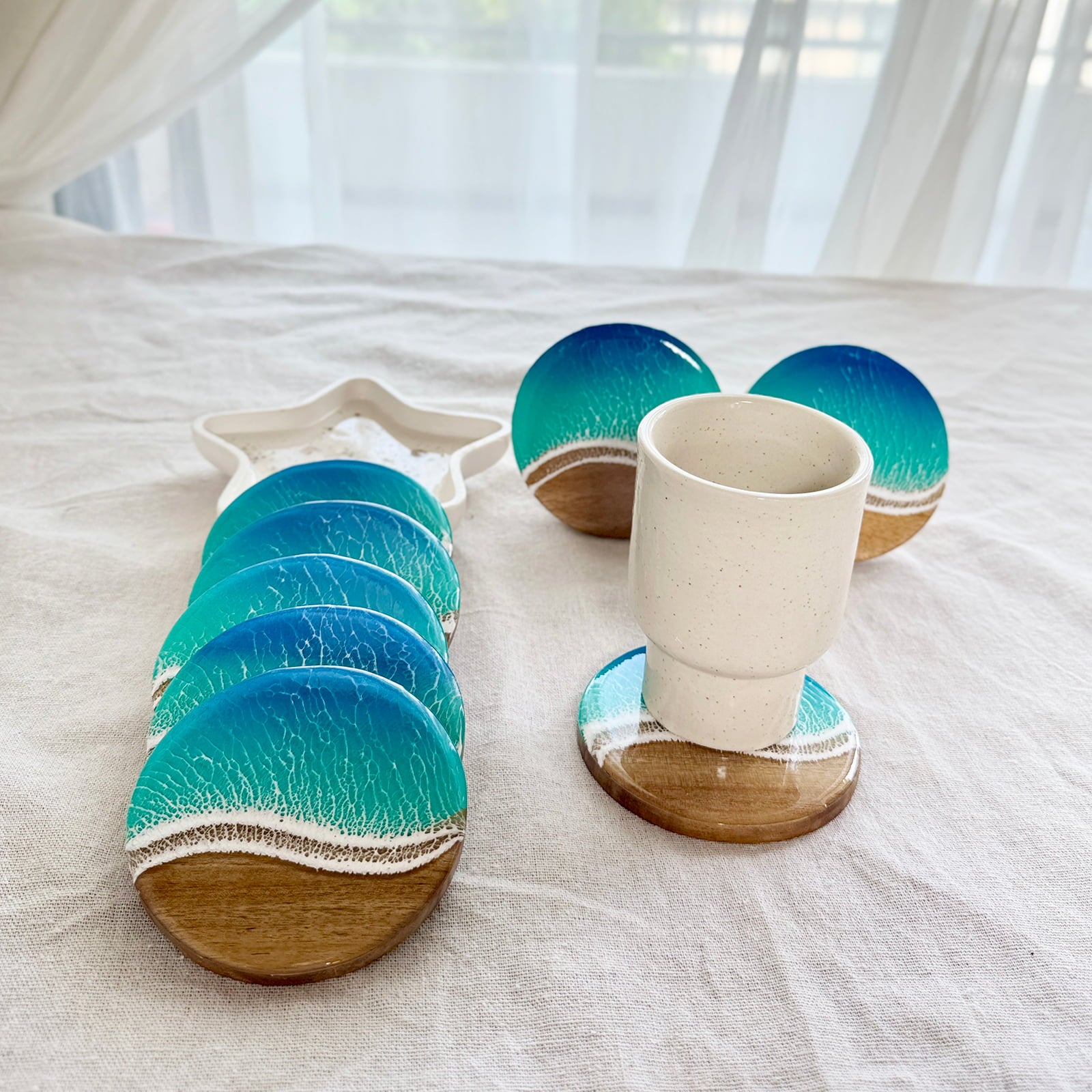 Ocean Resin Round Coaster Set