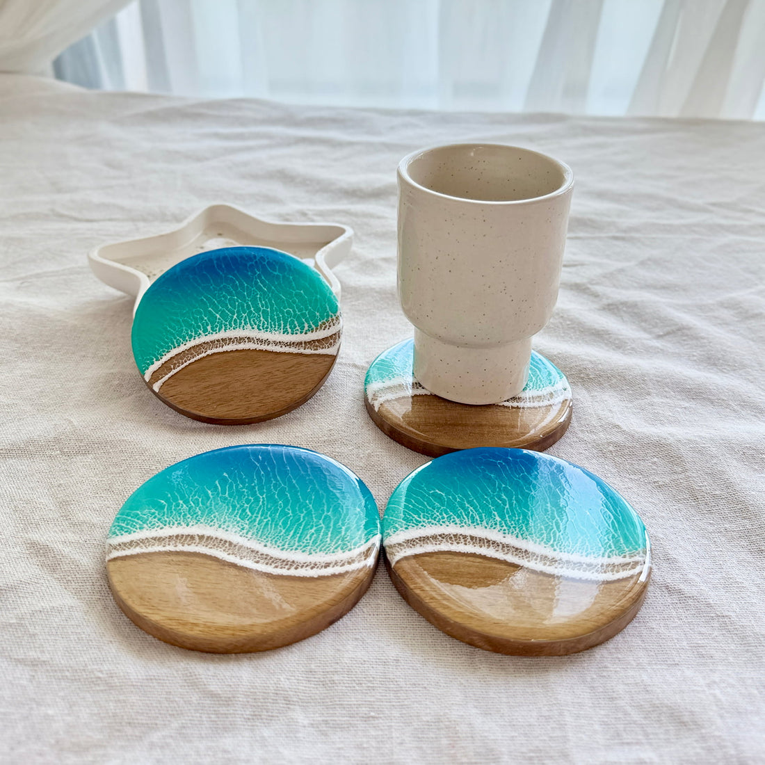 Ocean Resin Round Coaster Set