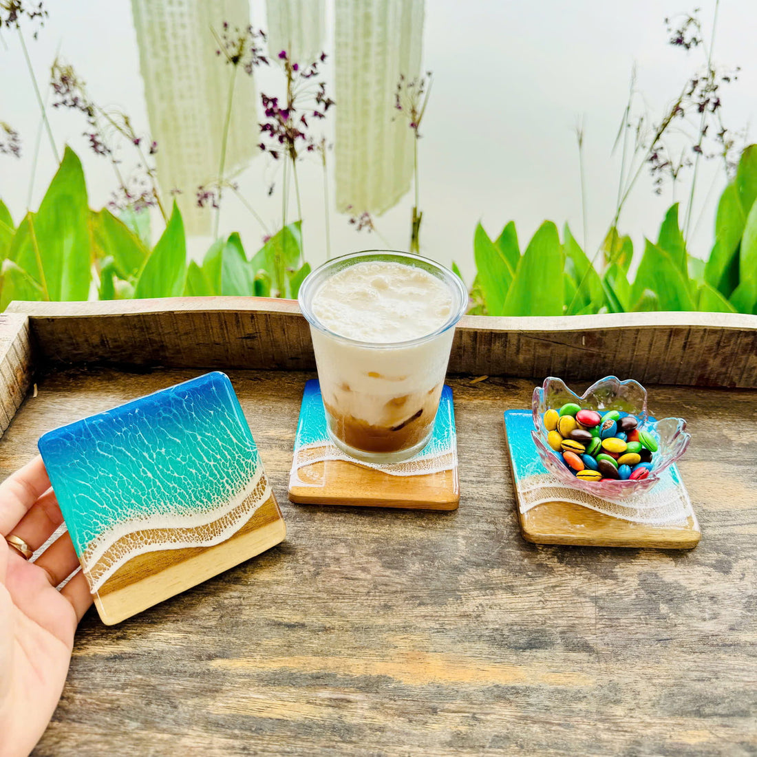 Ocean Resin Square Coaster Set