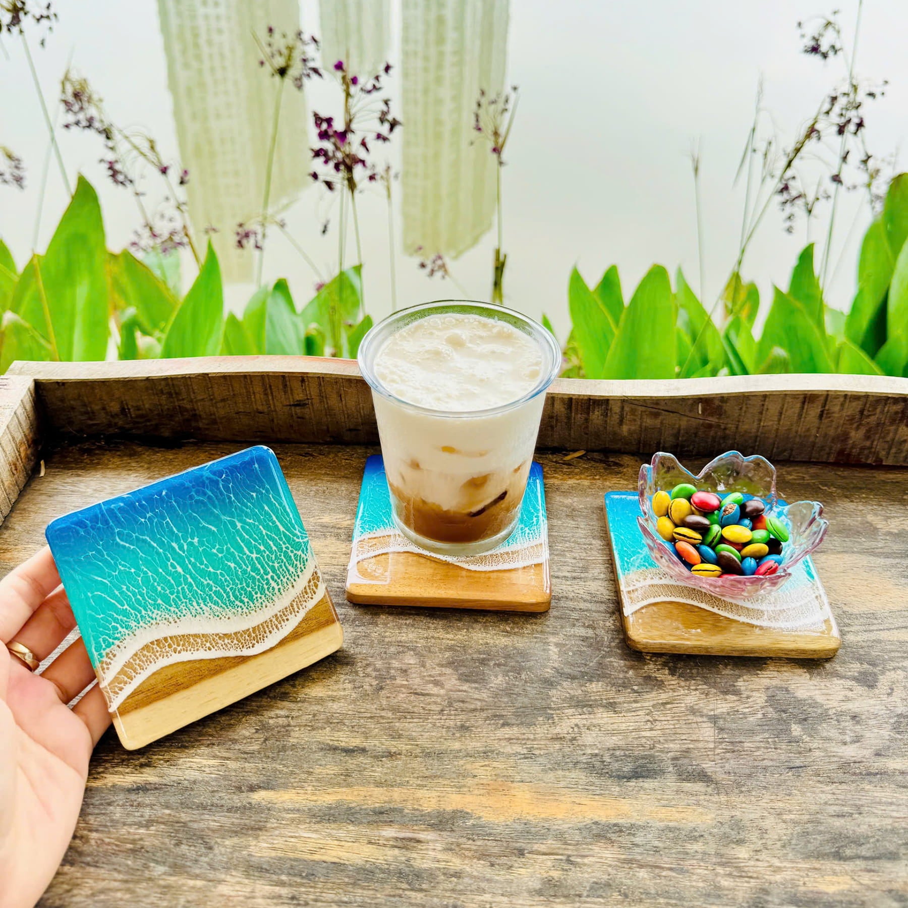 Ocean Resin Square Coaster Set